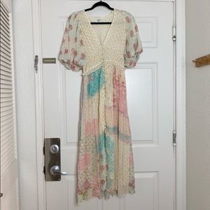 Hemant and Nandita Patchwork Print Puff Sleeve Dress in Size XS